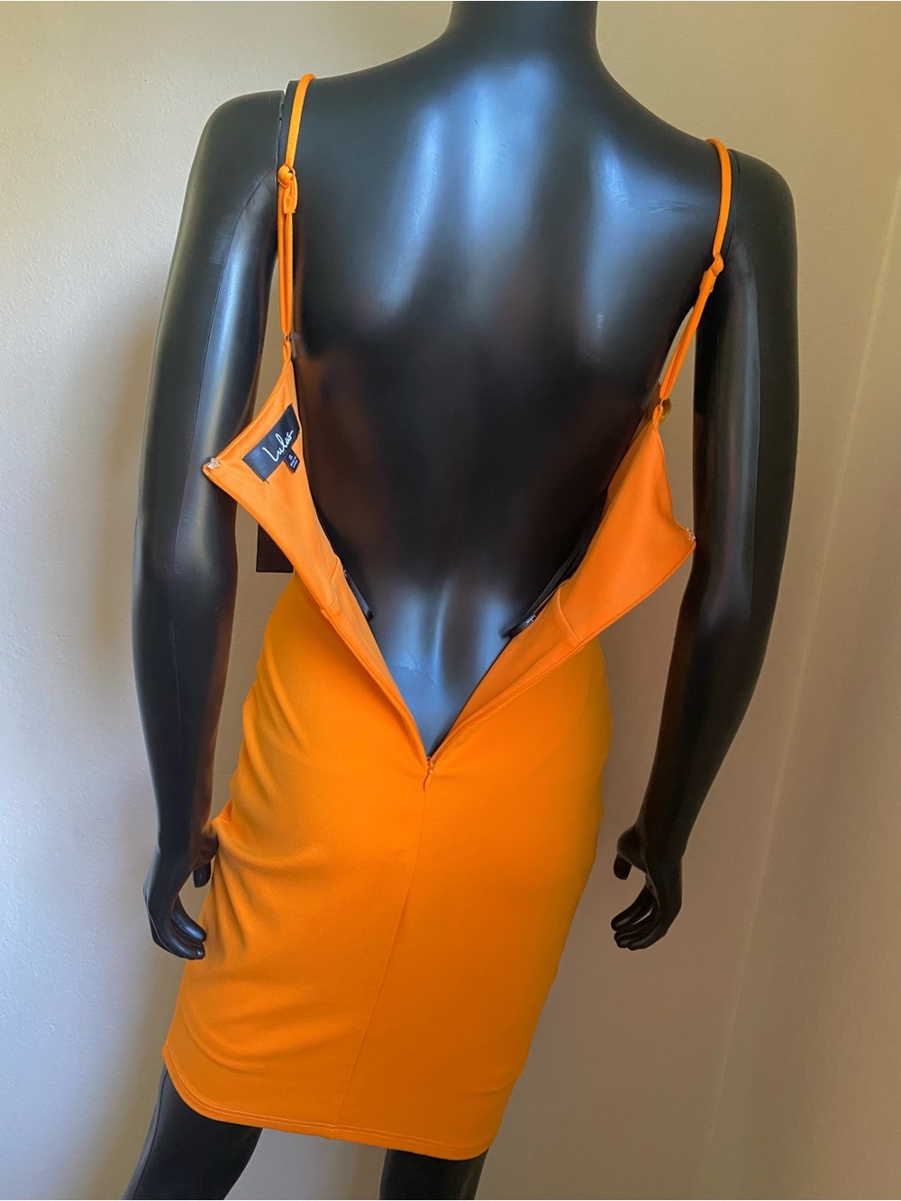 Lulu's Vibrant Orange Midi Bodycon Dress with V-Notch Neckline NWTs - Picture 9 of 12